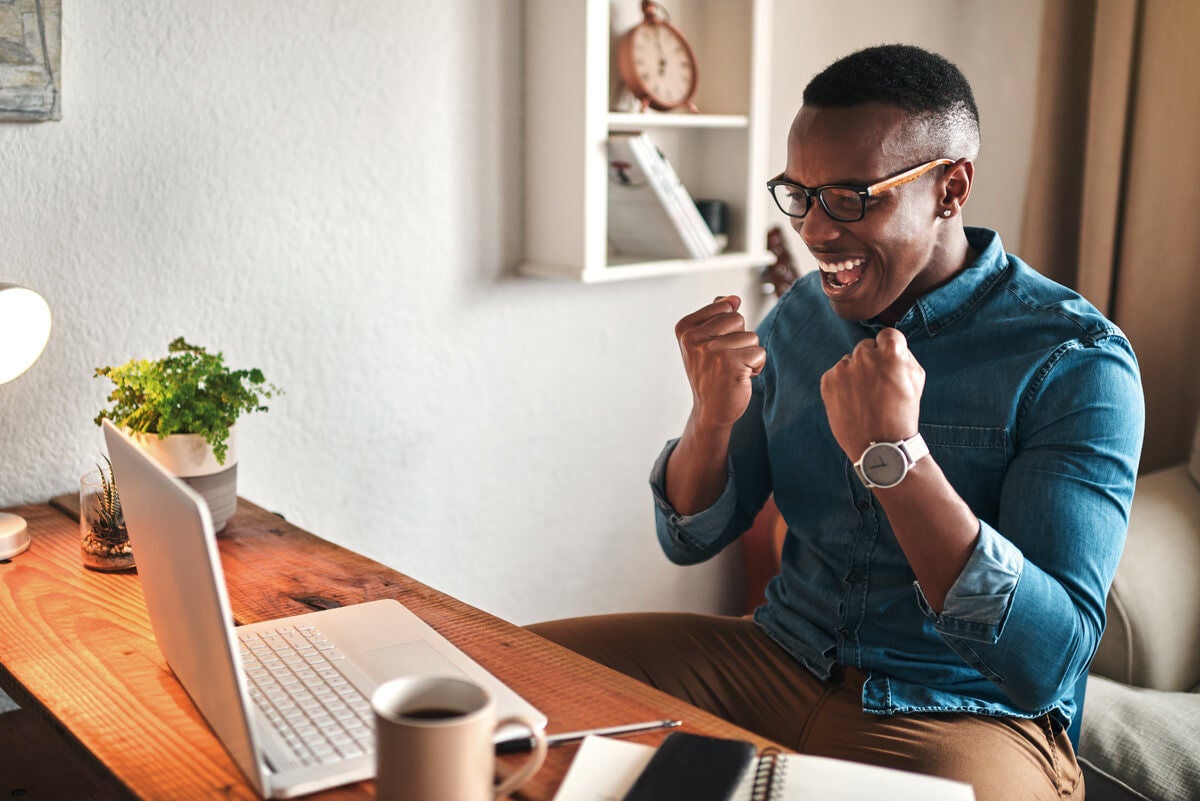 Man excited after getting a new job.